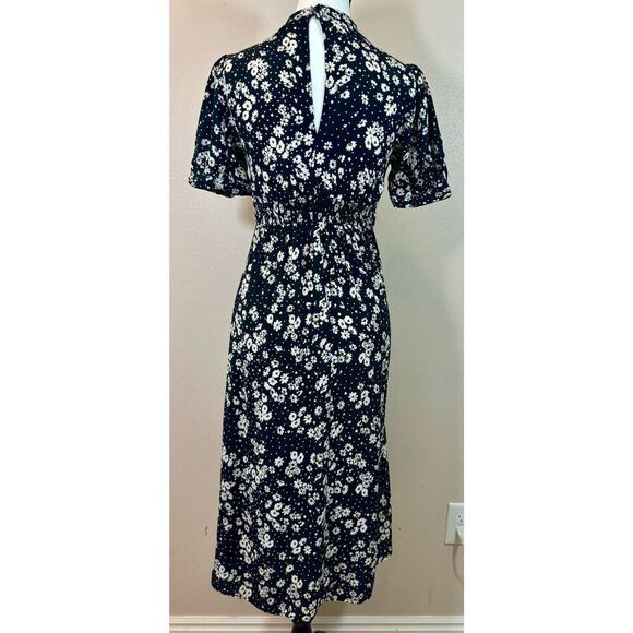New Look Split Front Black & White Daisy Floral Midi Dress Women's Size 2 Petite - Picture 3 of 12